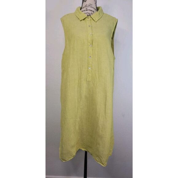 Tahari Midi Shirt Dress Plus 2X Collar Popover 100% Linen Sleeveless Lagenlook - Picture 2 of 10